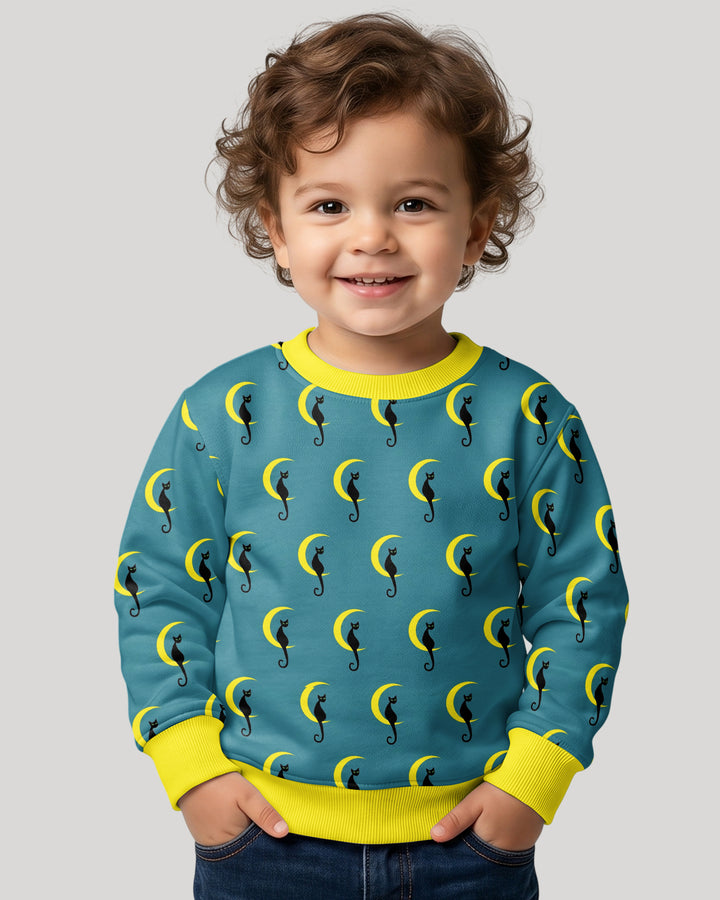 Black Cat Crescent Moon Celestial Night Bamboo Crewneck Sweatshirt