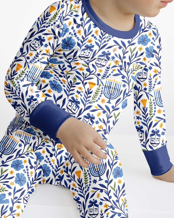 Hanukkah Toile Bamboo Two Piece Long Sleeve Pajama Set