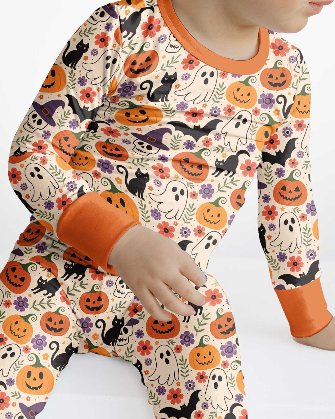 Spooky Halloween Floral Delight Bamboo Two Piece Long Sleeve Pajama Set