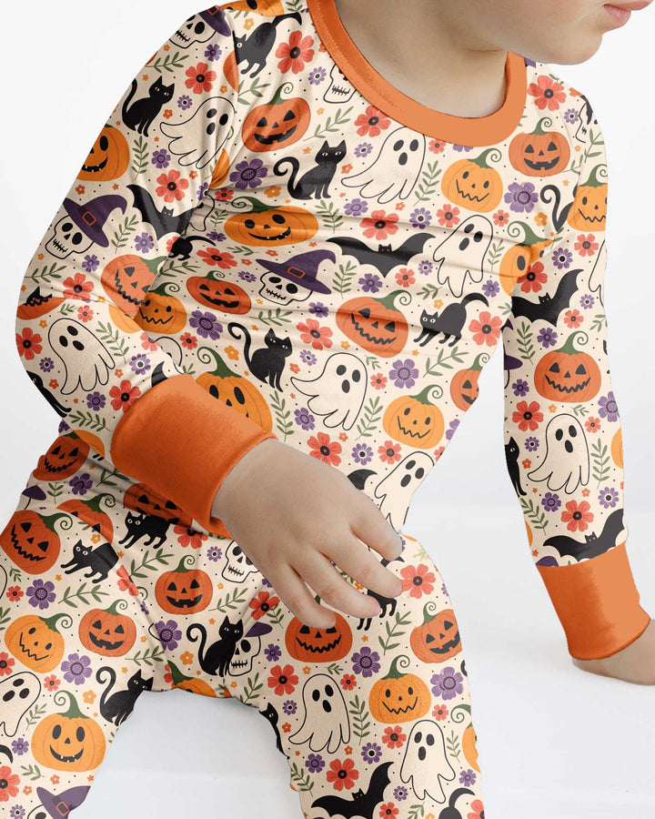 Spooky Halloween Floral Delight Bamboo Two Piece Long Sleeve Pajama Set
