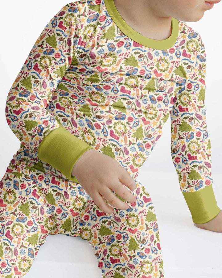 All Over Christmas Fun Bamboo Two Piece Long Sleeve Pajama Set