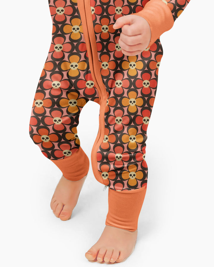 Retro Skull Flower Halloween Bamboo Convertible Zippy