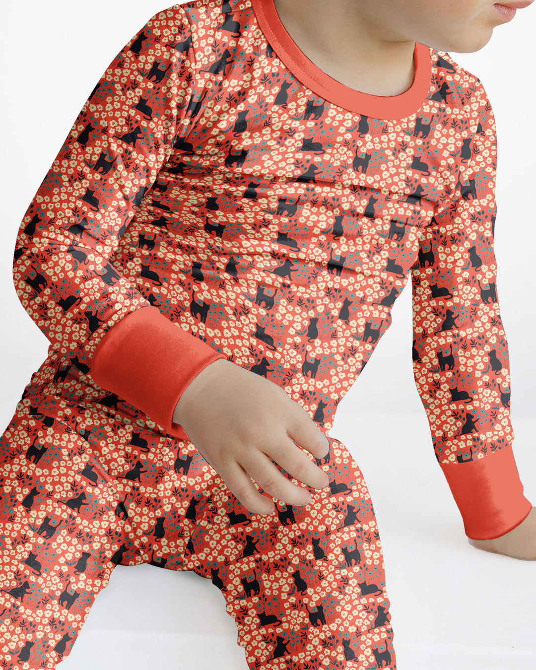 Black Cat Ditsy Bamboo Two Piece Long Sleeve Pajama Set