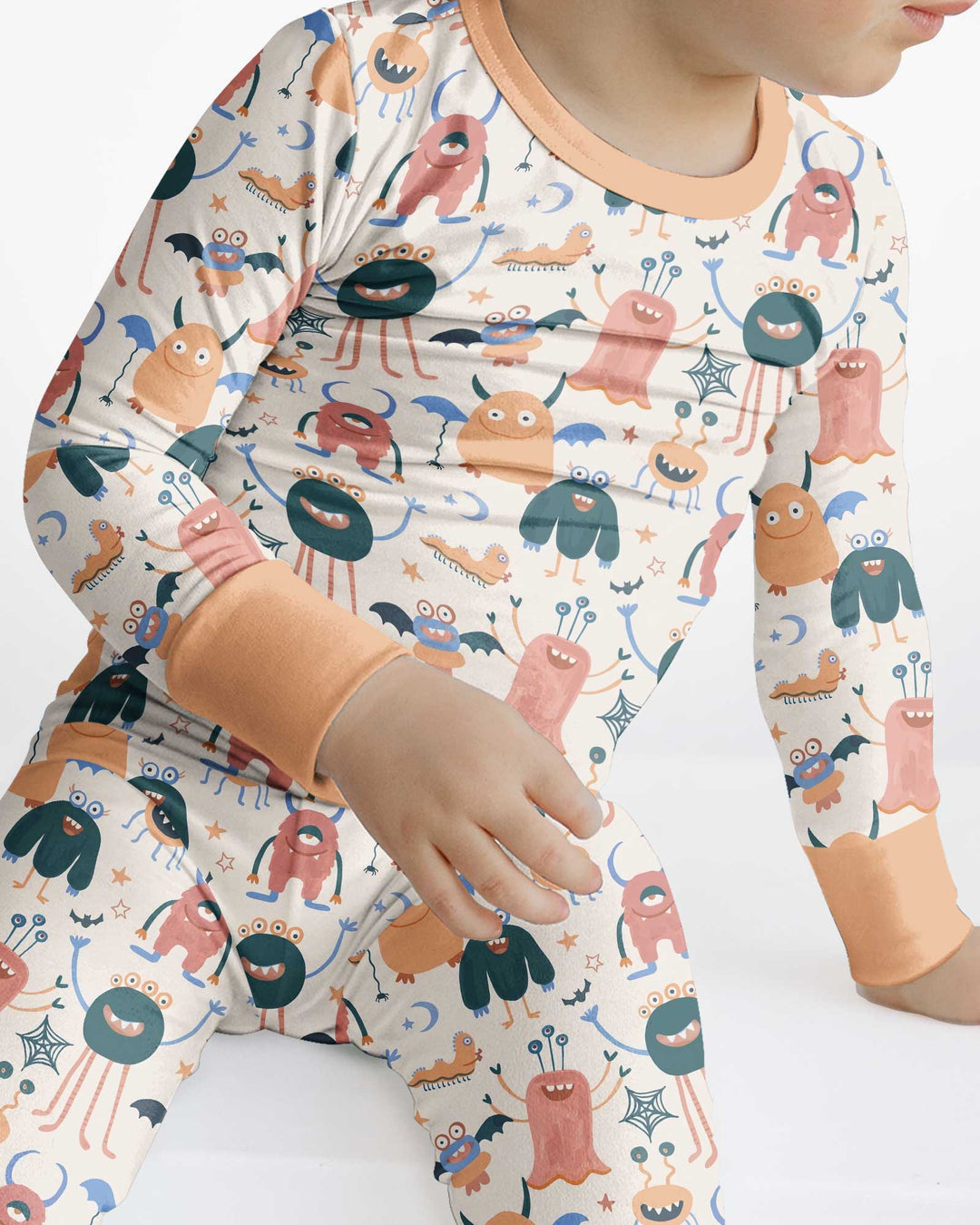 Monsters Fun Pastels Hand Painted Cute Bamboo Two Piece Long Sleeve Pajama Set