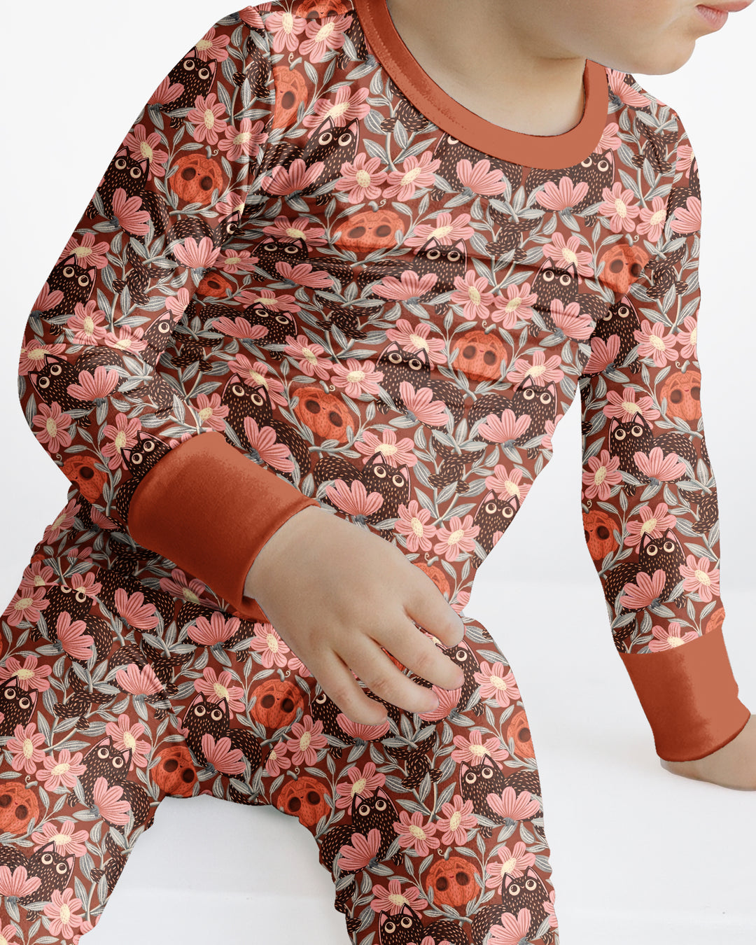 Spooky Owl Pumpkin Folk Floral Halloween Bamboo Two Piece Long Sleeve Pajama Set