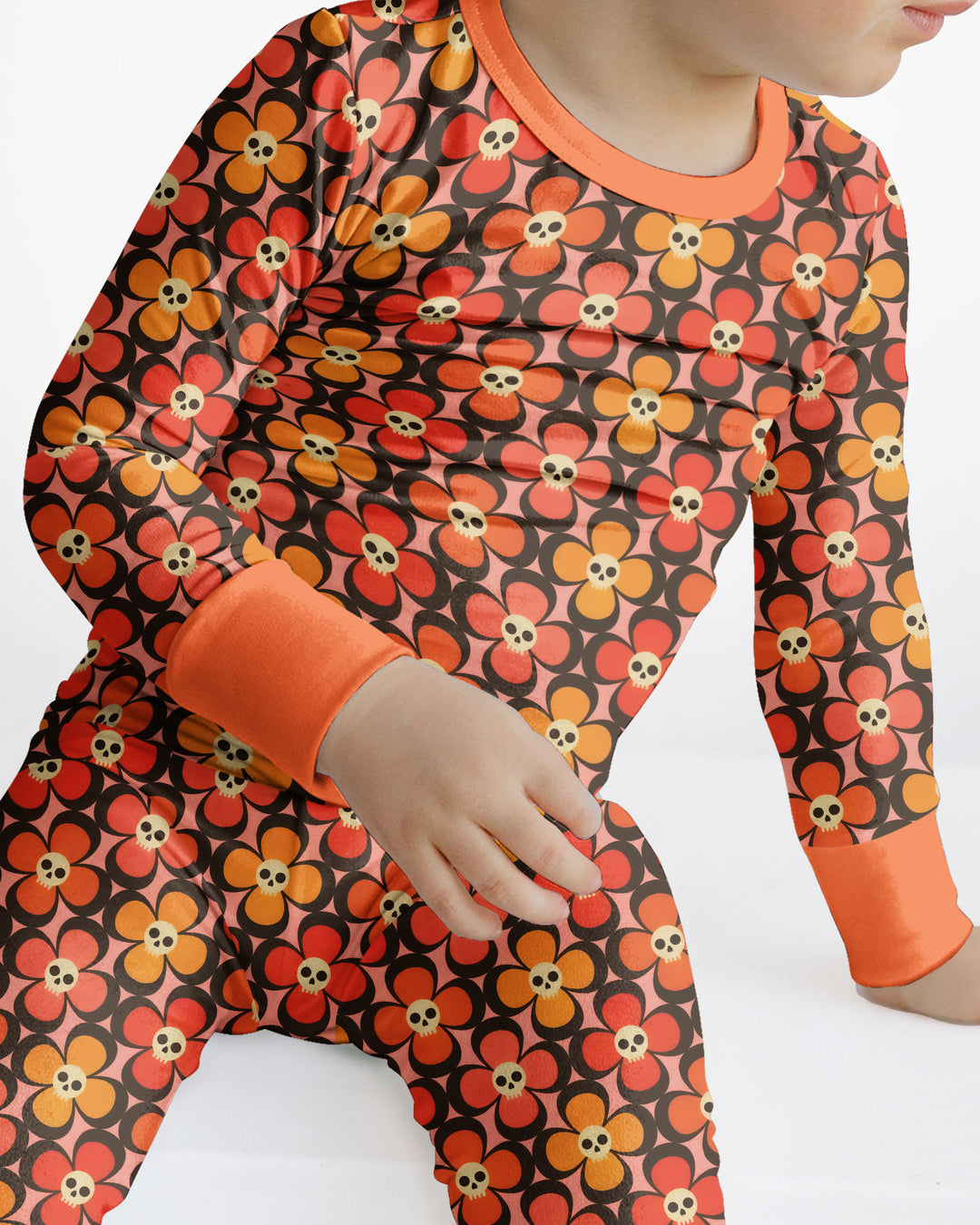 Retro Skull Flower Halloween Bamboo Two Piece Long Sleeve Pajama Set