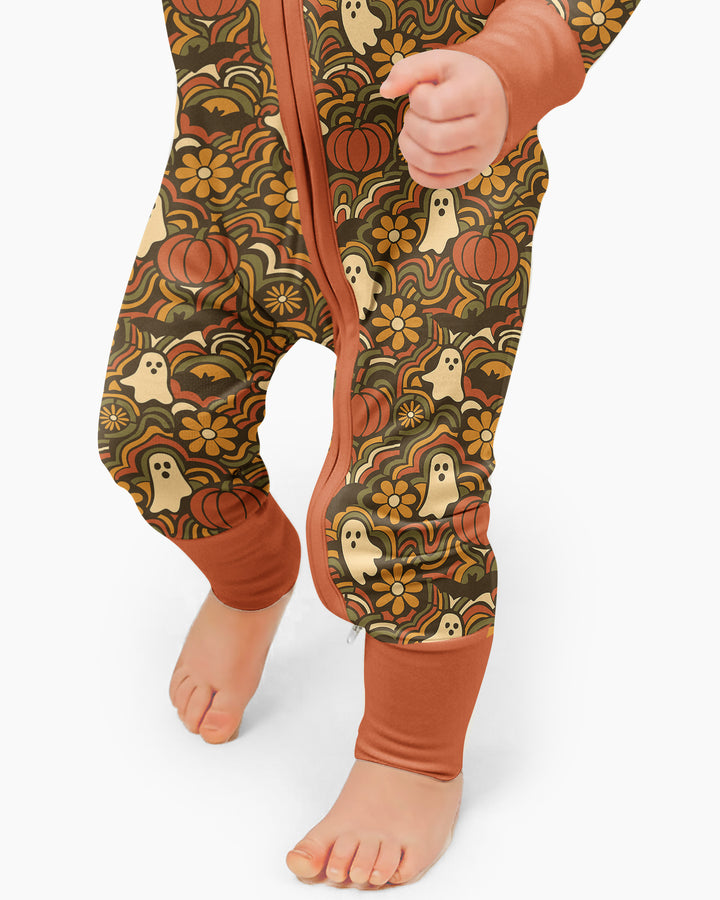Retro Halloween Ghost Pumpkin Floral Bamboo Convertible Zippy