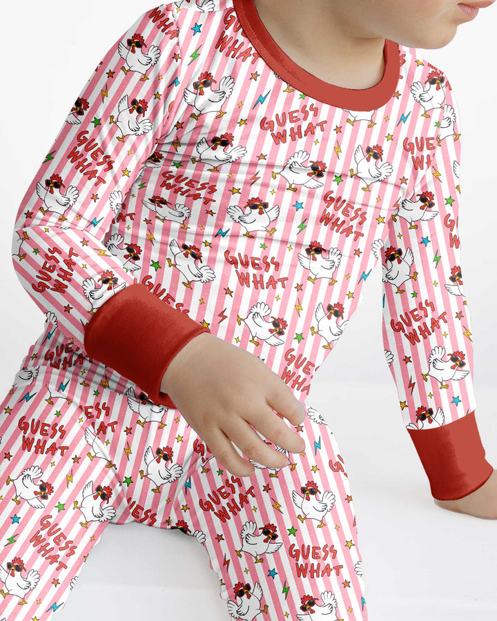 Guess What? Chicken Butt! Version Color Red Bamboo Two Piece Long Sleeve Pajama Set