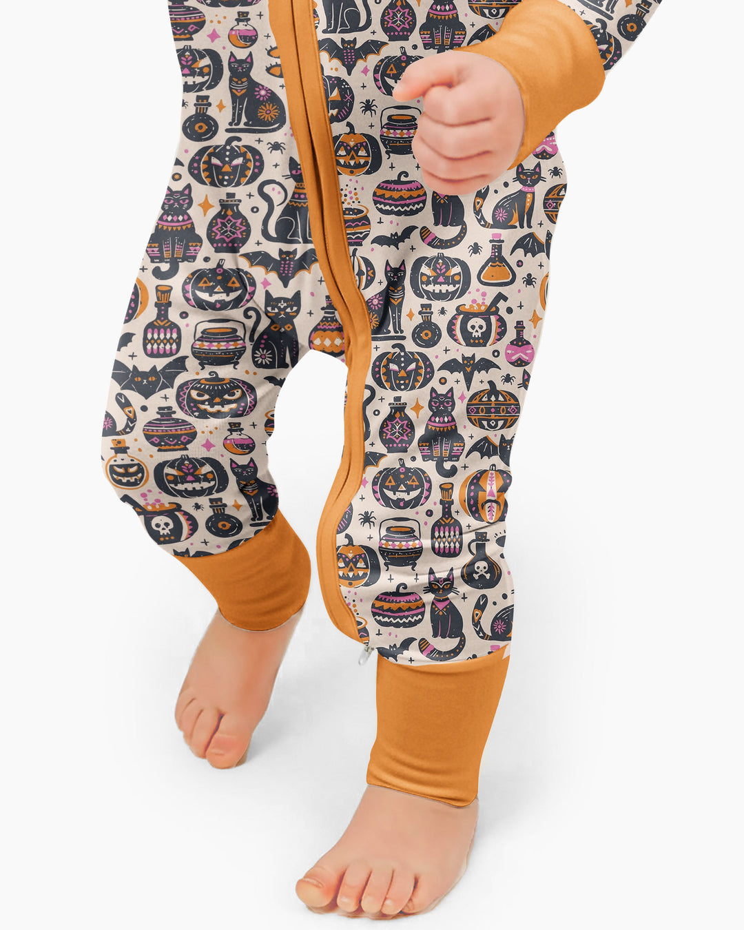 Whimsical Tribal Retro Halloween Black Cats Pumpkins Bamboo Convertible Zippy