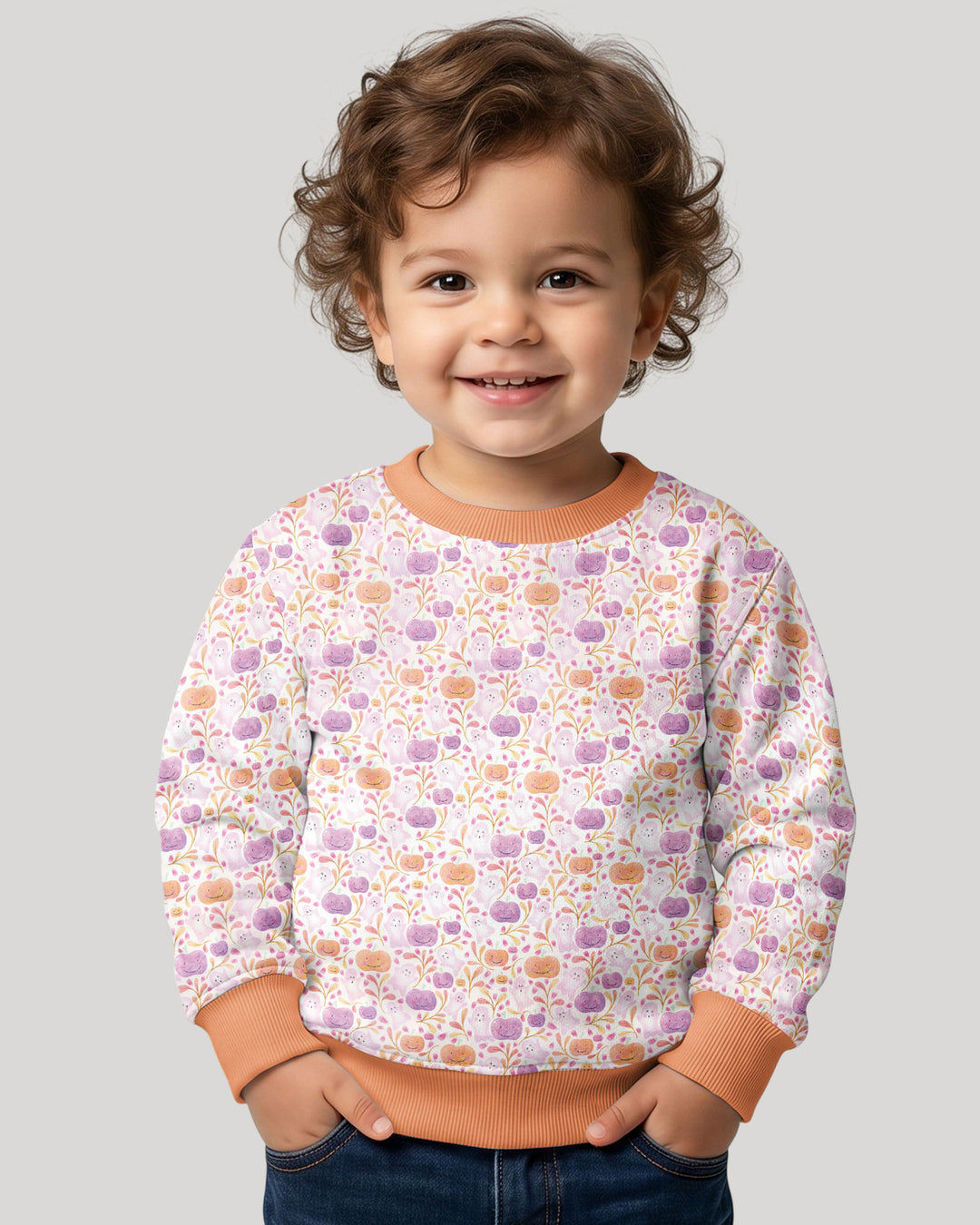 Pastel Pumpkins and Ghosts Bamboo Crewneck Sweatshirt