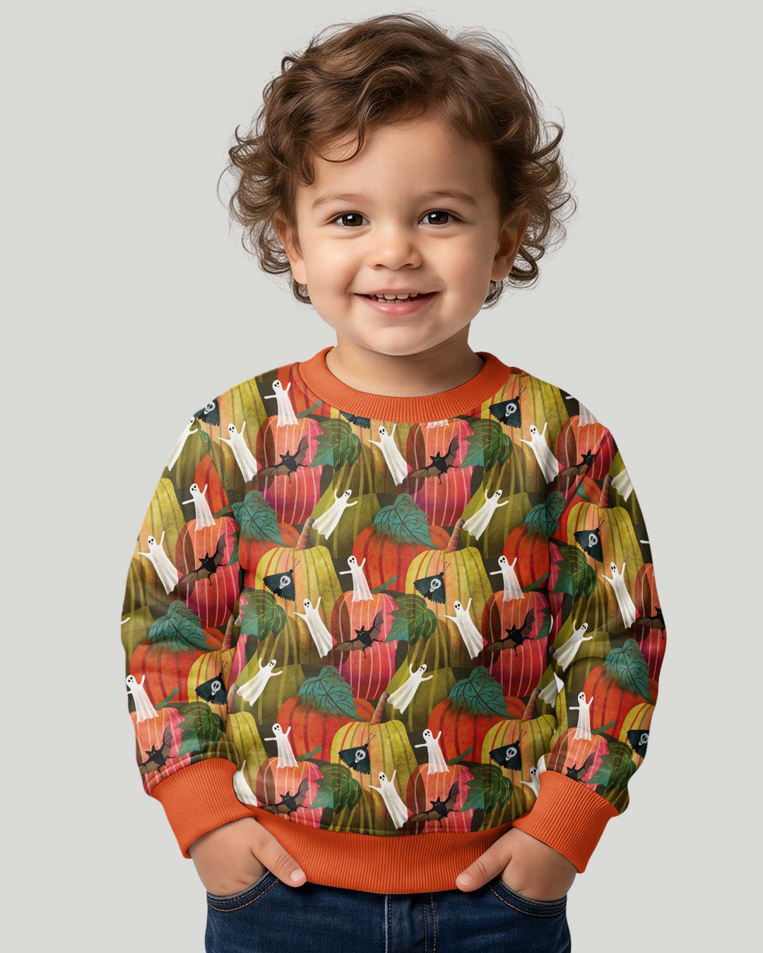 Big Pumpkin Field With Ghosts Bamboo Crewneck Sweatshirt