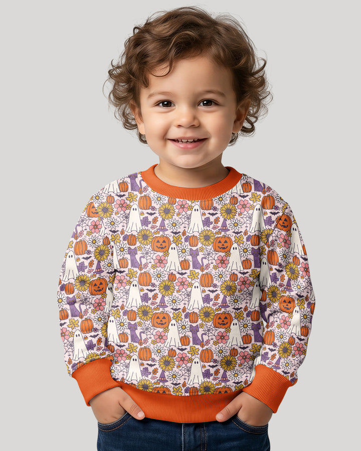 Ghost Pumpkin Fall Floral Halloween Bamboo Crewneck Sweatshirt