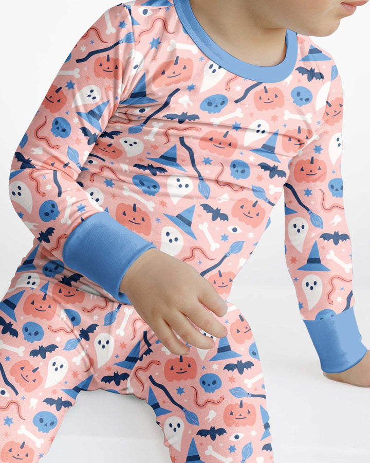 Pastel Pumpkins Skulls And Witch Craft Bamboo Two Piece Long Sleeve Pajama Set