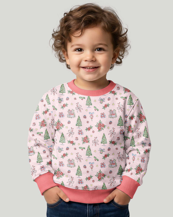 Watercolor Pink Christmas Holidays Christmas Tree Gifts Candy Cane Bamboo Crewneck Sweatshirt