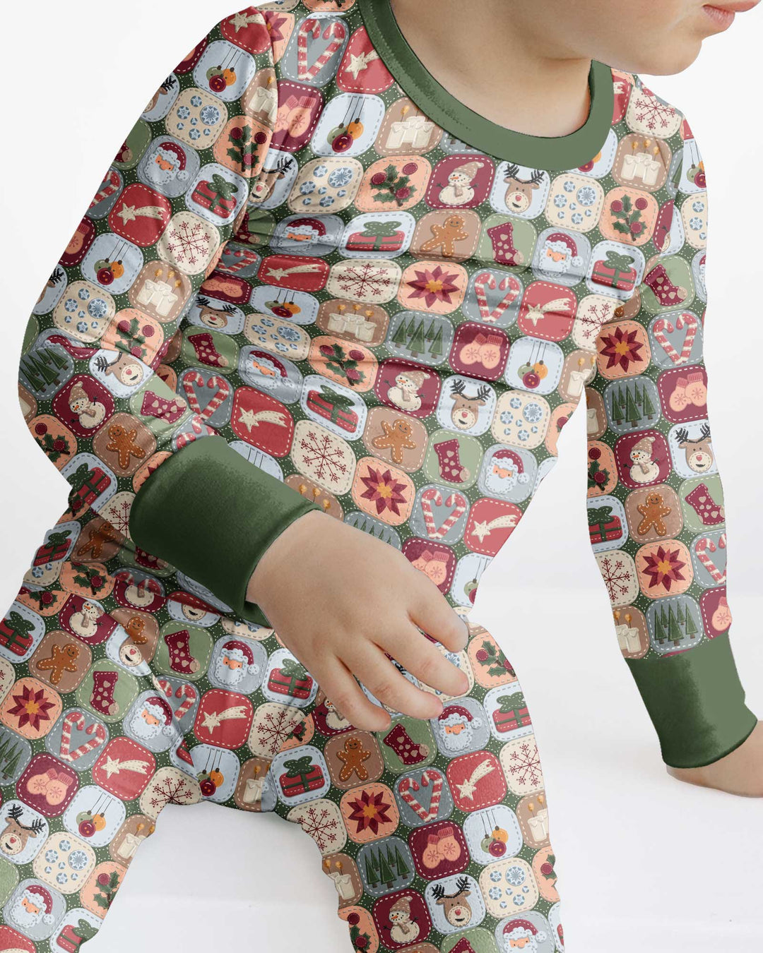 Christmas Felt Patchwork Bamboo Two Piece Long Sleeve Pajama Set