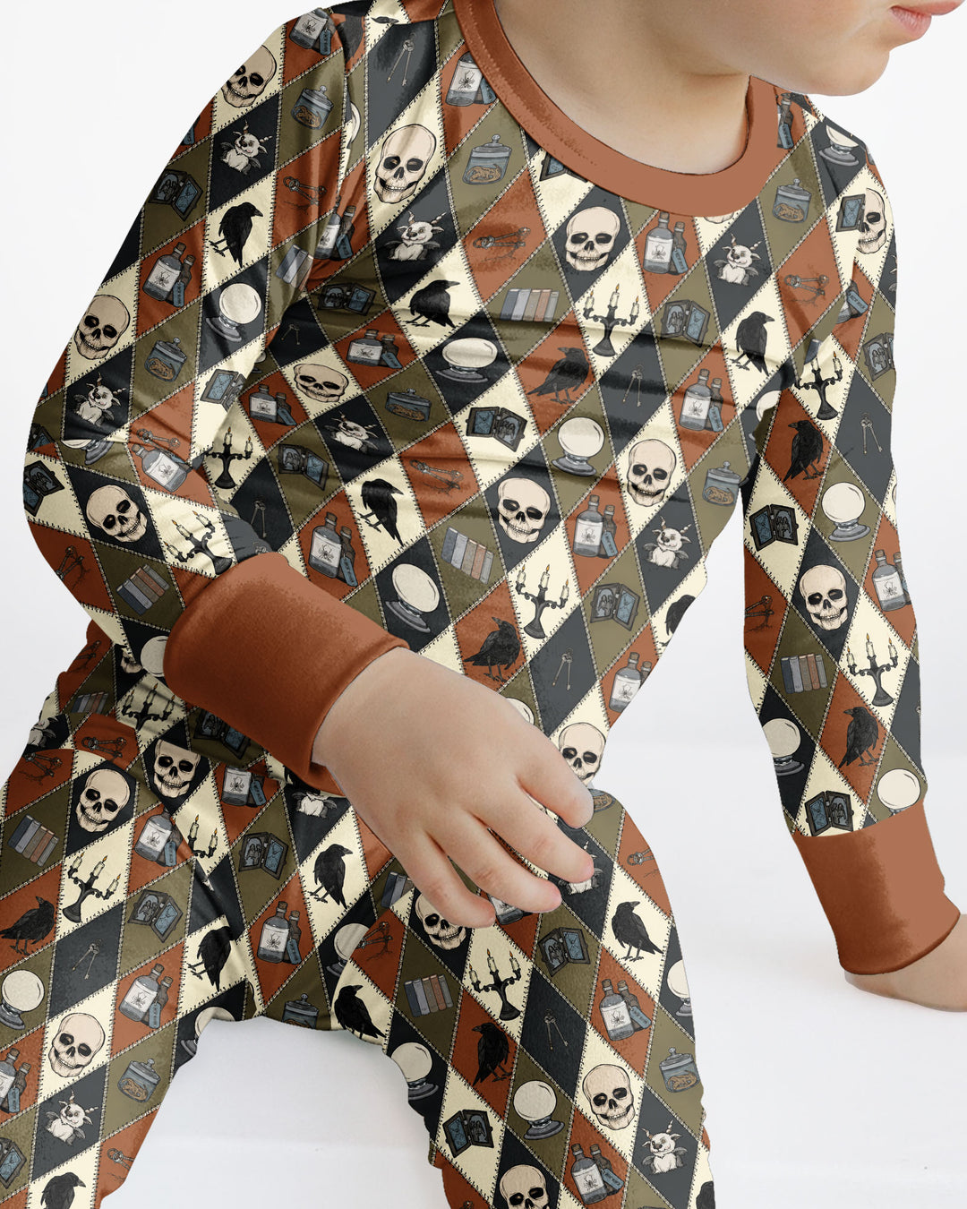 Retro Gothic Halloween Patchwork Bamboo Two Piece Long Sleeve Pajama Set