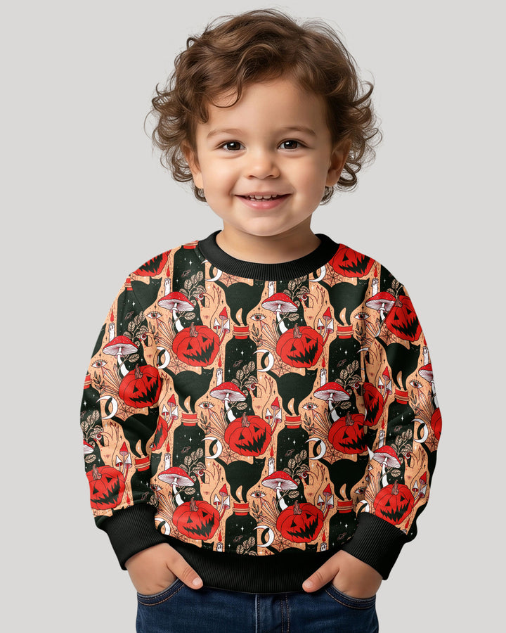Black Cat And Pumpkin Halloween Bamboo Crewneck Sweatshirt