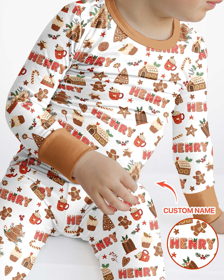 Personalized Gingerbread Christmas Bamboo Two Piece Long Sleeve Pajama Set
