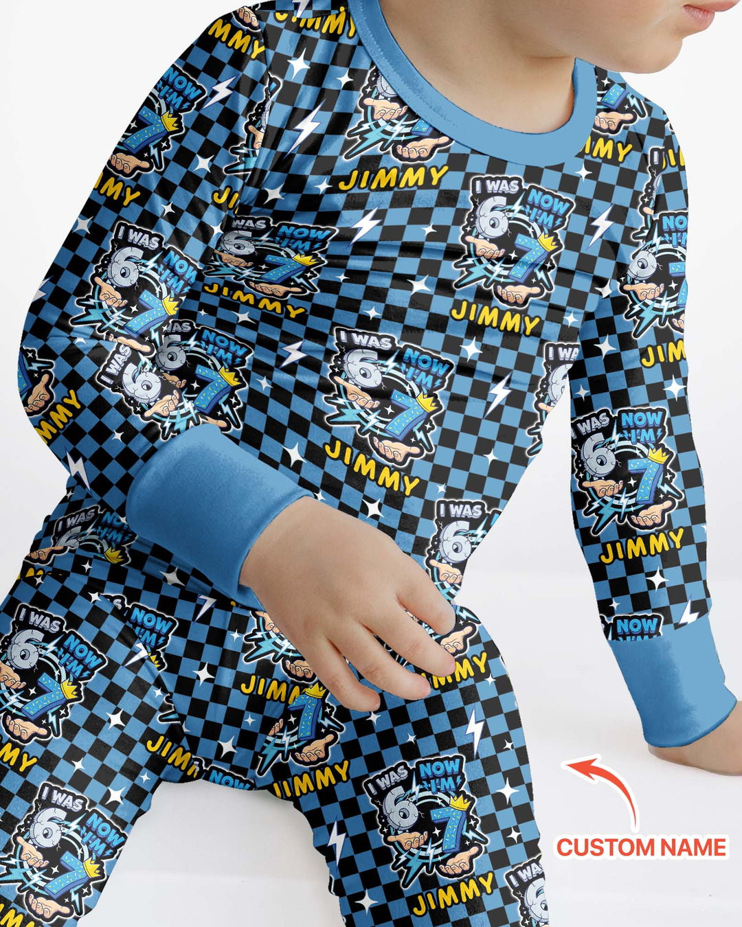 I Was 6 Now I'm 7 Boys Birthday Bamboo Two Piece Long Sleeve Pajama Set