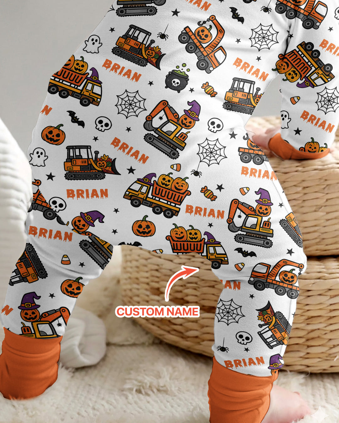 Custom Name Halloween Construction Trucks Bamboo Convertible Zippy