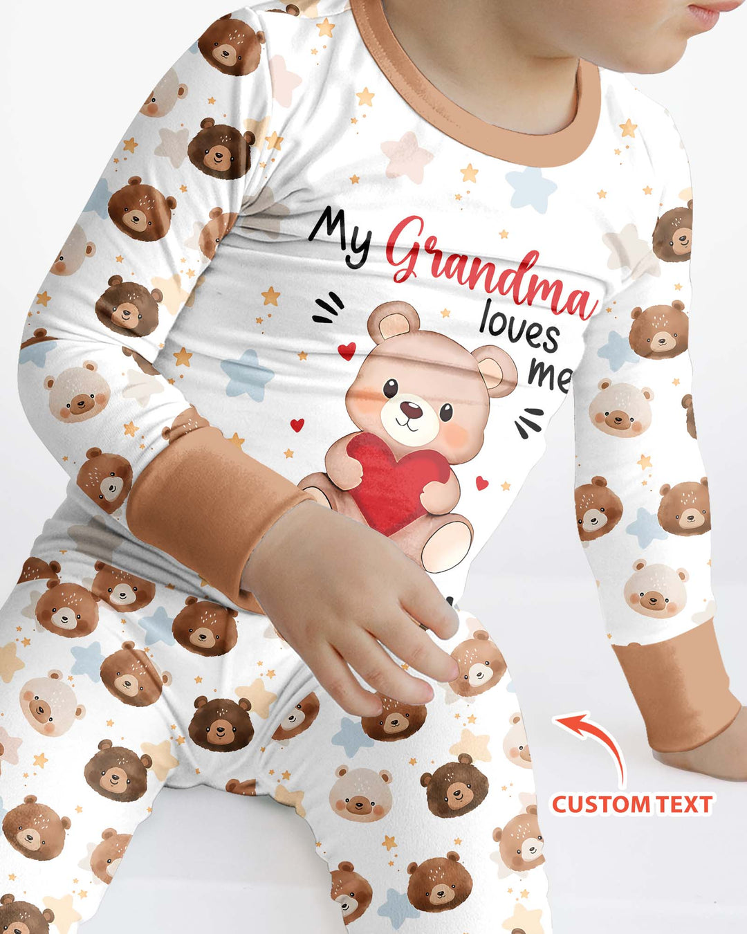 Personalized My Grandma Loves Me Beary Much Bamboo Two Piece Long Sleeve Pajama Set