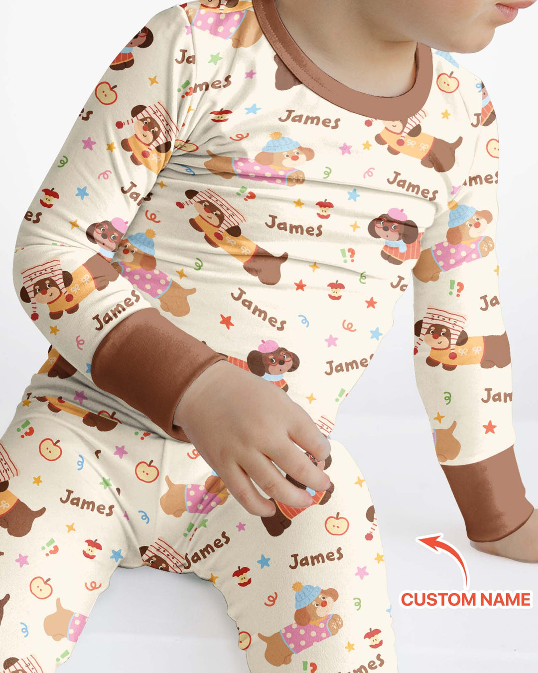 Cute Cozy Puppy Bamboo Two Piece Long Sleeve Pajama Set
