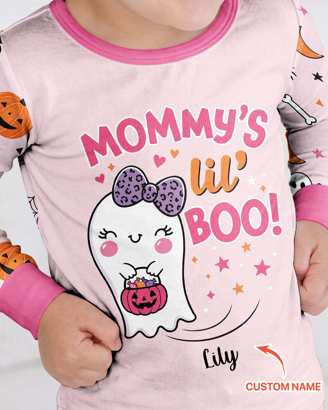 Custom Name Mommy's Lil' Boo Bamboo Two Piece Long Sleeve Pajama Set
