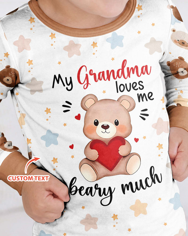 Personalized My Grandma Loves Me Beary Much Bamboo Two Piece Long Sleeve Pajama Set