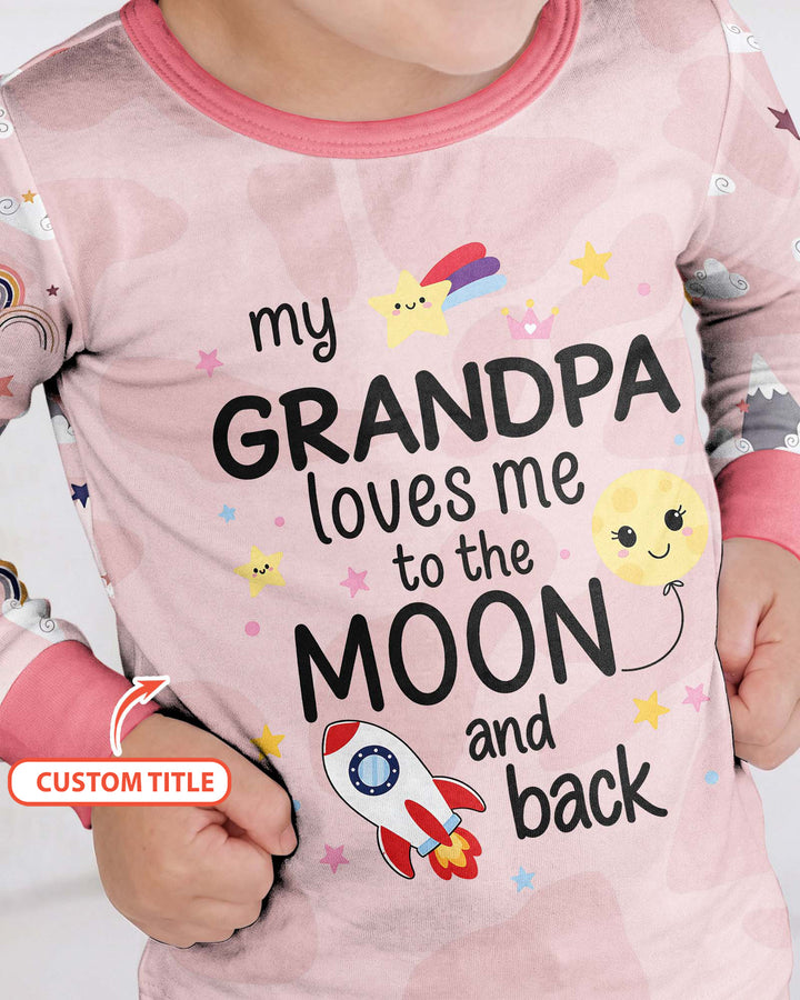 Personalized Loves To The Moon And Back Bamboo Two Piece Long Sleeve Pajama Set
