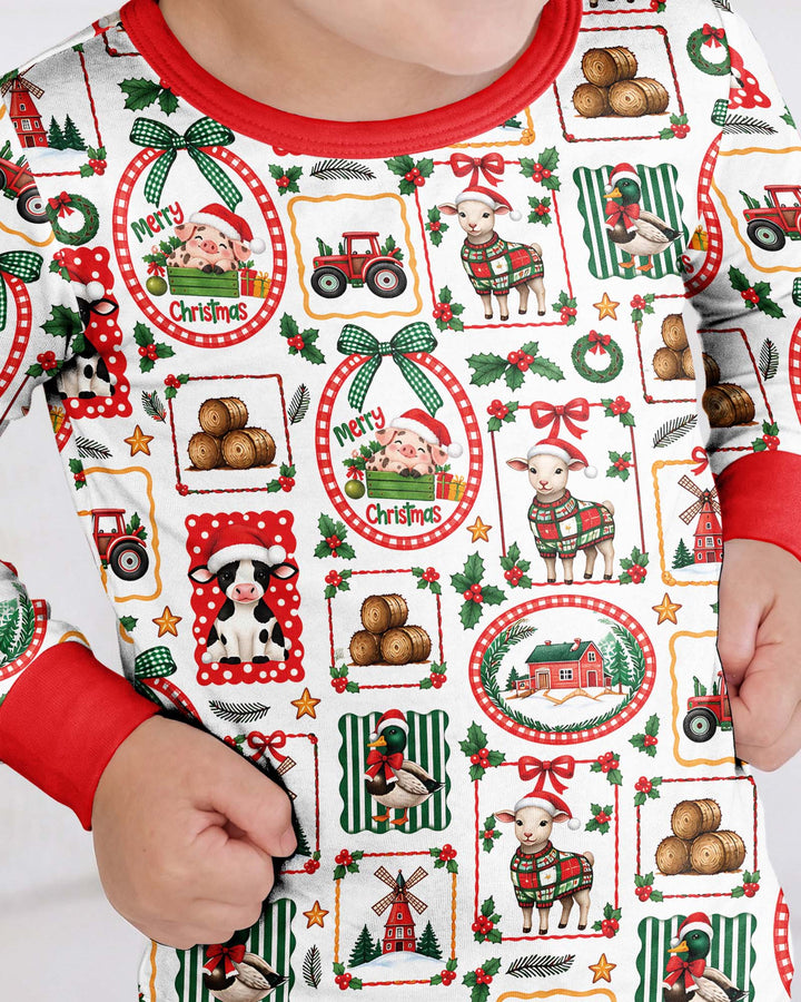 Christmas Farm Animals Bamboo Two Piece Long Sleeve Pajama Set