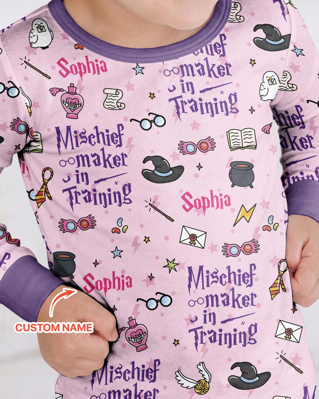 Custom Name Mischief Maker In Training Bamboo Two Piece Long Sleeve Pajama Set