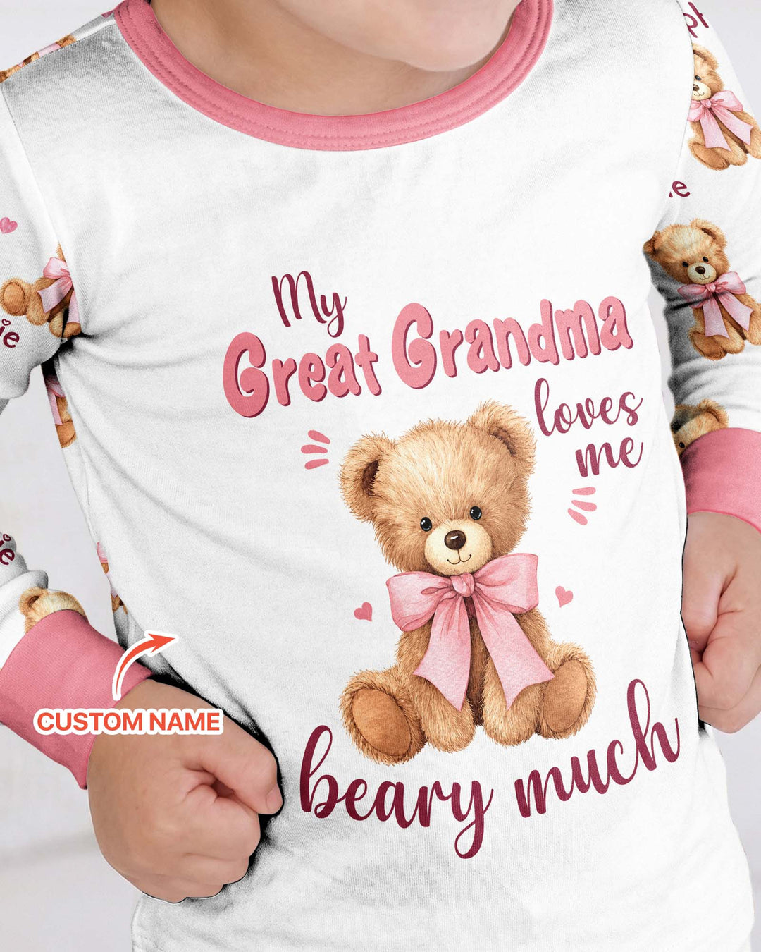 Grandma/... Loves Me Beary Much Personalized Bamboo Two Piece Long Sleeve Pajama Set