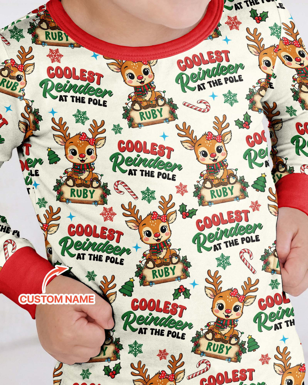 Custom Name Coolest Reindeer At The Pole Bamboo Two Piece Long Sleeve Pajama Set