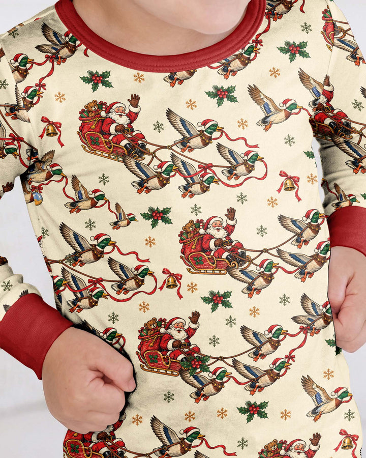 Santa Sleigh with Mallard Ducks Bamboo Two Piece Long Sleeve Pajama Set