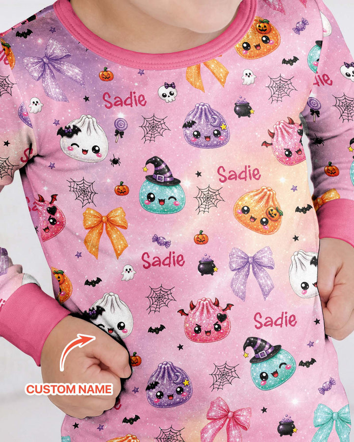 Custom Name Spooky Dumpling Bamboo Two Piece Long Sleeve Pajama Set