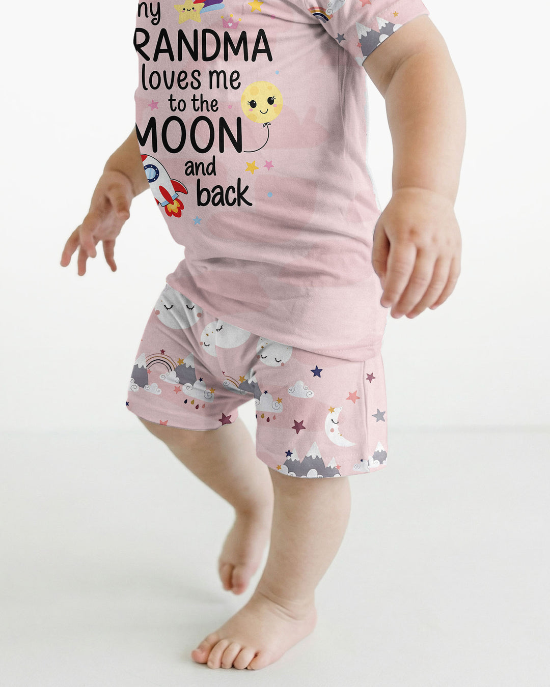 My Grandma Loves Me To The Moon And Back Bamboo Two Piece Short Sleeve Shorts Pajama Set