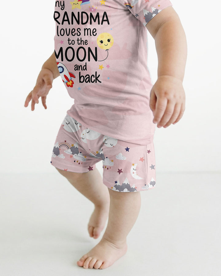 My Grandma Loves Me To The Moon And Back Bamboo Two Piece Short Sleeve Shorts Pajama Set