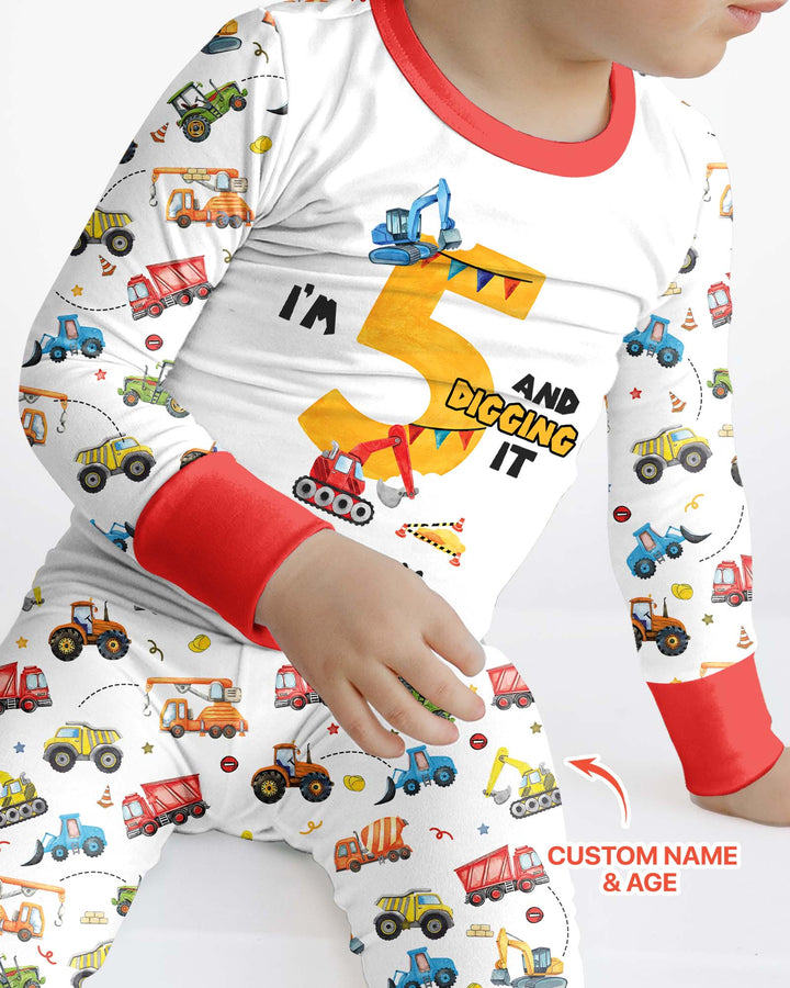 I'm Digging It Birthday - Personalized Name & Age Bamboo Two Piece Long Sleeve Pajama Set