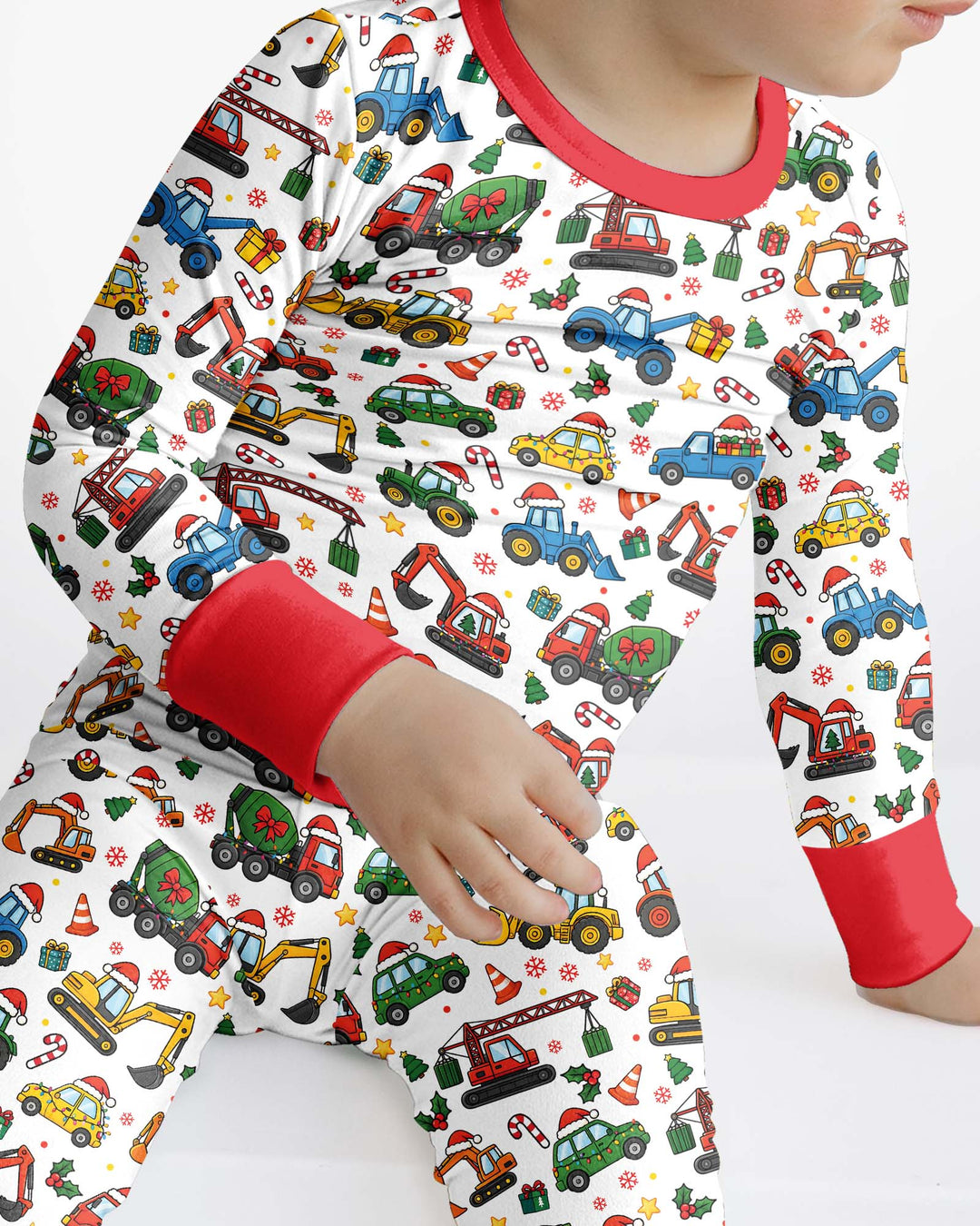 Excavator Christmas Trucks Bamboo Two Piece Long Sleeve Pajama Set
