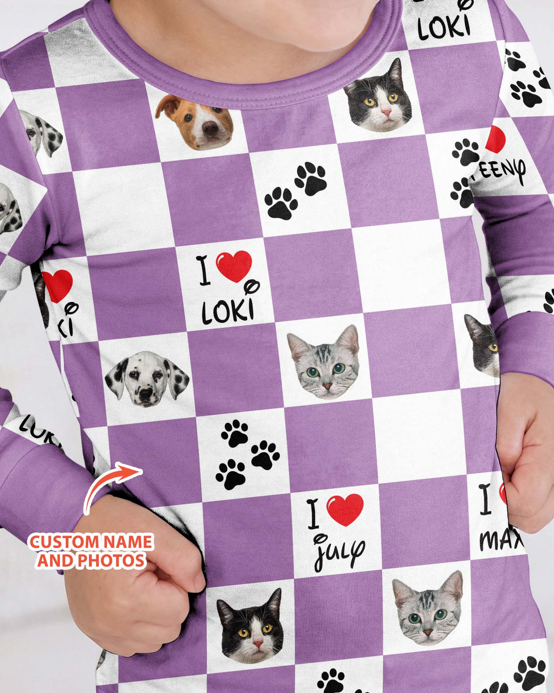 Custom Photo I Love My Best Friend Dog/ Cat Bamboo Two Piece Long Sleeve Pajama Set