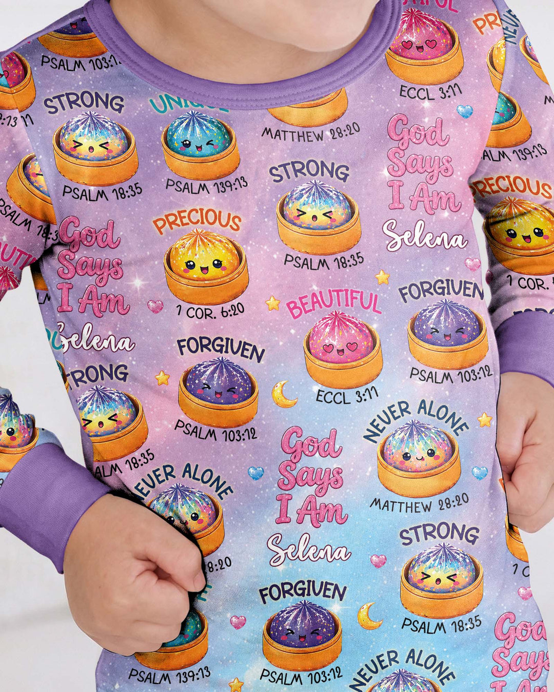 God Says I Am Glitter Dumpling Custom Name Bamboo Two Piece Long Sleeve Pajama Set