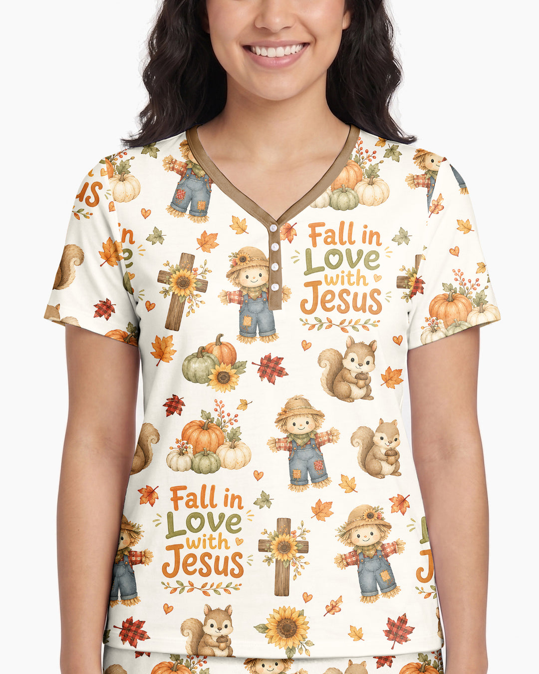 Fall For Jesus Bamboo Women Short Sleeve Short Pajama Set
