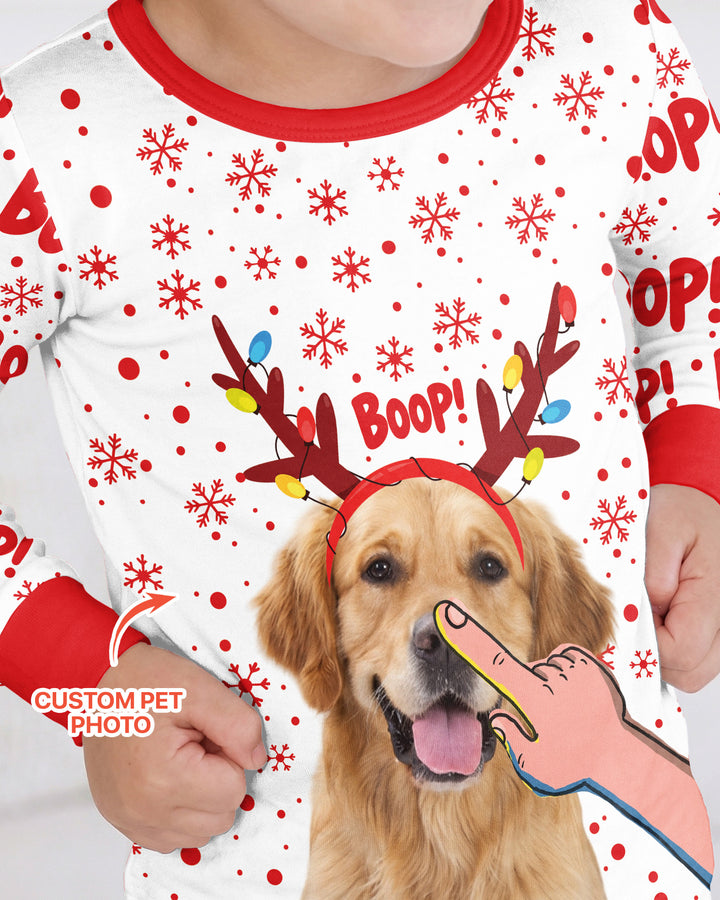 Custom Pet Photo Funny Christmas Boop Bamboo Two Piece Long Sleeve Pajama Set