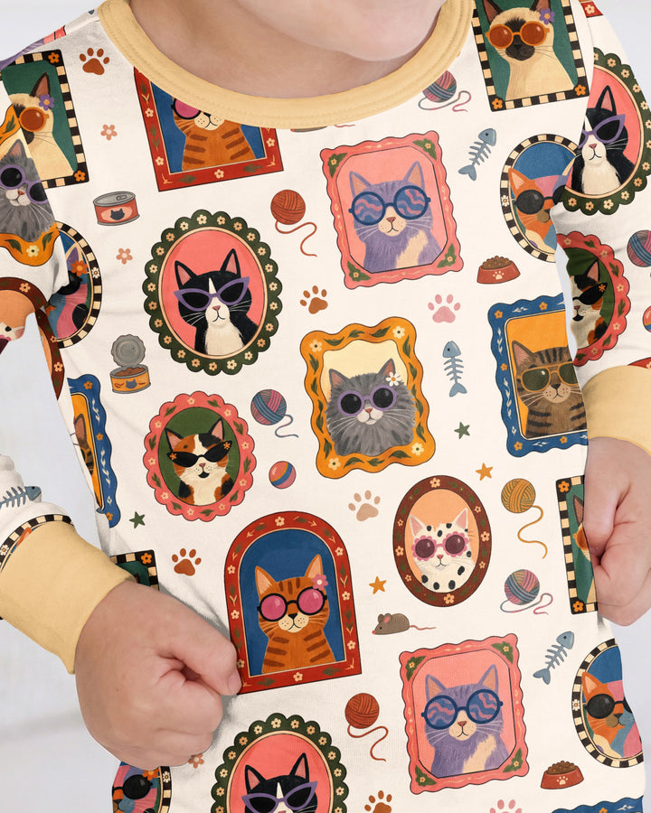 Vintage Cat Portraits Bamboo Two Piece Long Sleeve Pajama Set