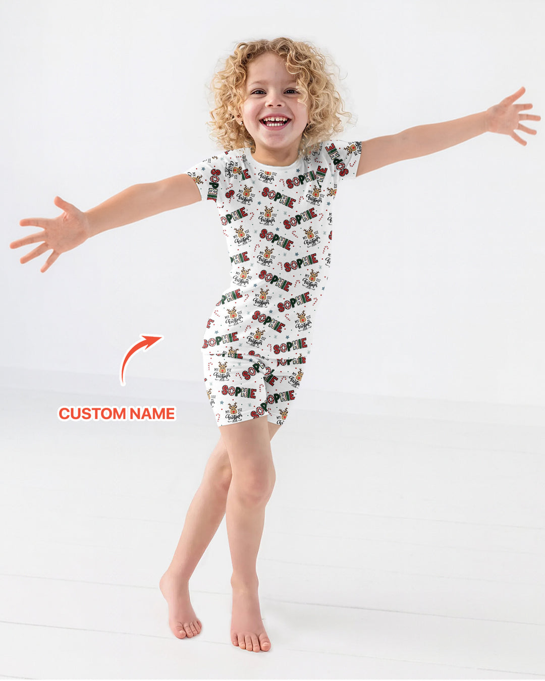 Custom Name My First Christmas 2026 Bamboo Two Piece Short Sleeve Shorts Pajama Set (G)
