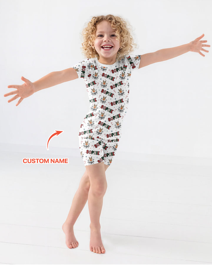 Custom Name My First Christmas 2026 Bamboo Two Piece Short Sleeve Shorts Pajama Set (G)