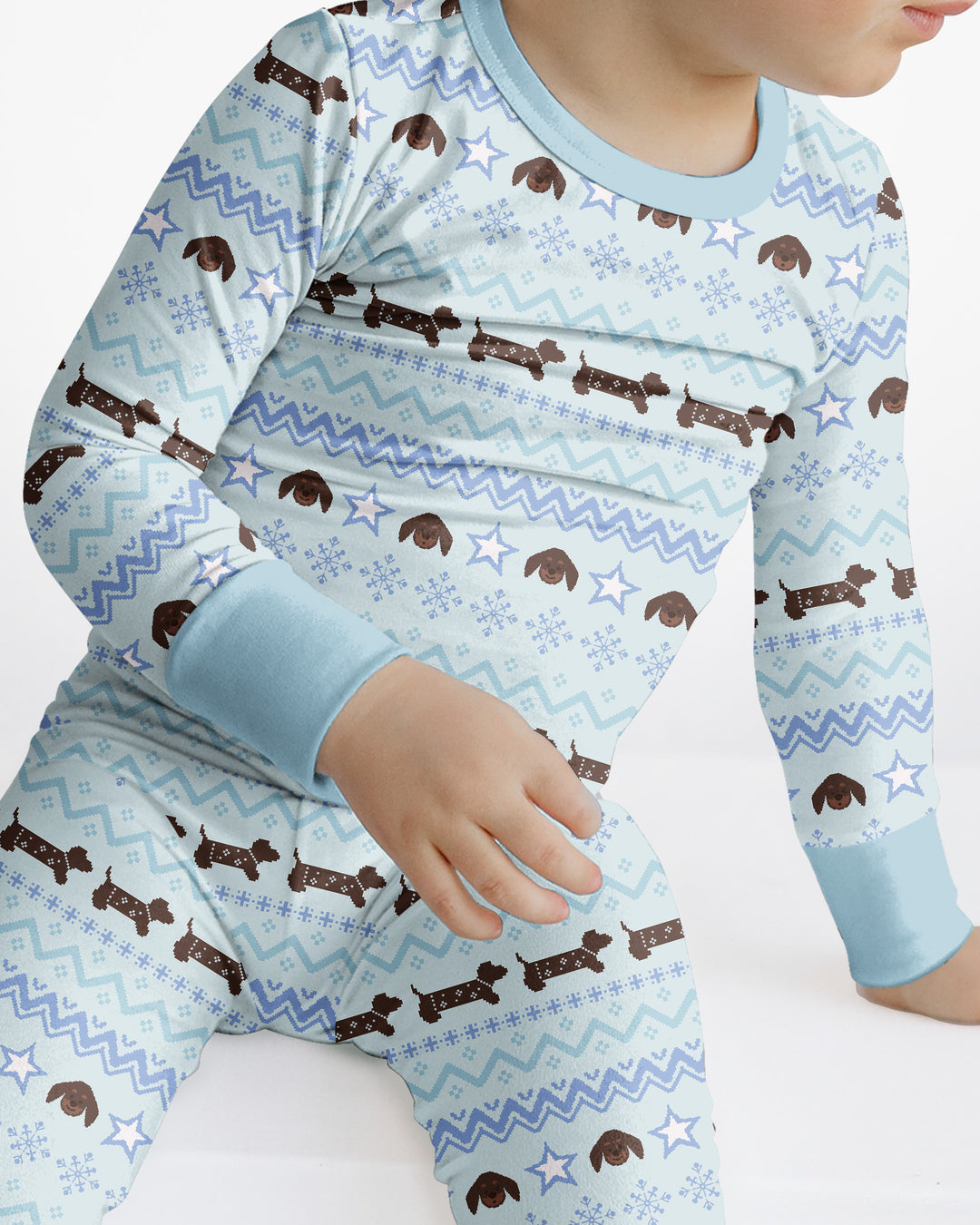 Dachshund Winter Fair Isle Bamboo Two Piece Long Sleeve Pajama Set
