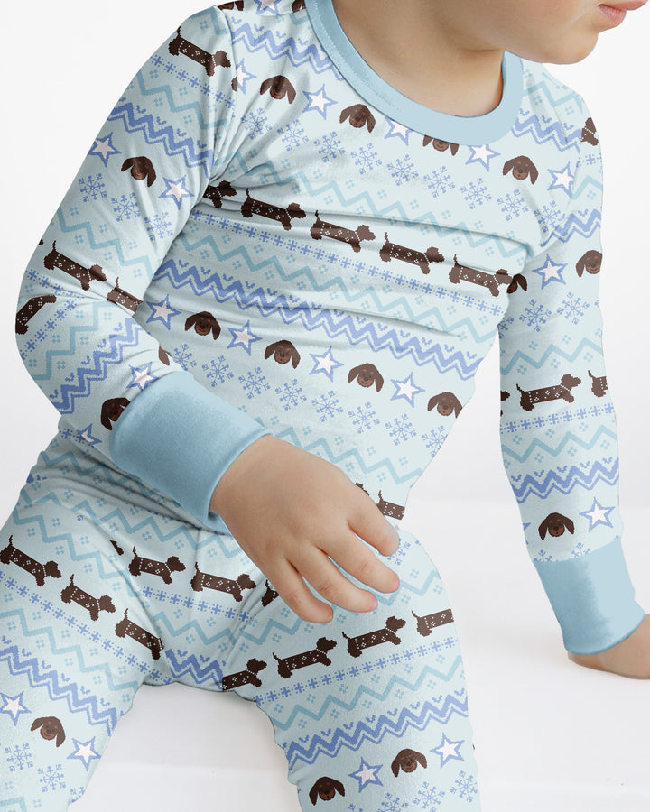 Dachshund Winter Fair Isle Bamboo Two Piece Long Sleeve Pajama Set