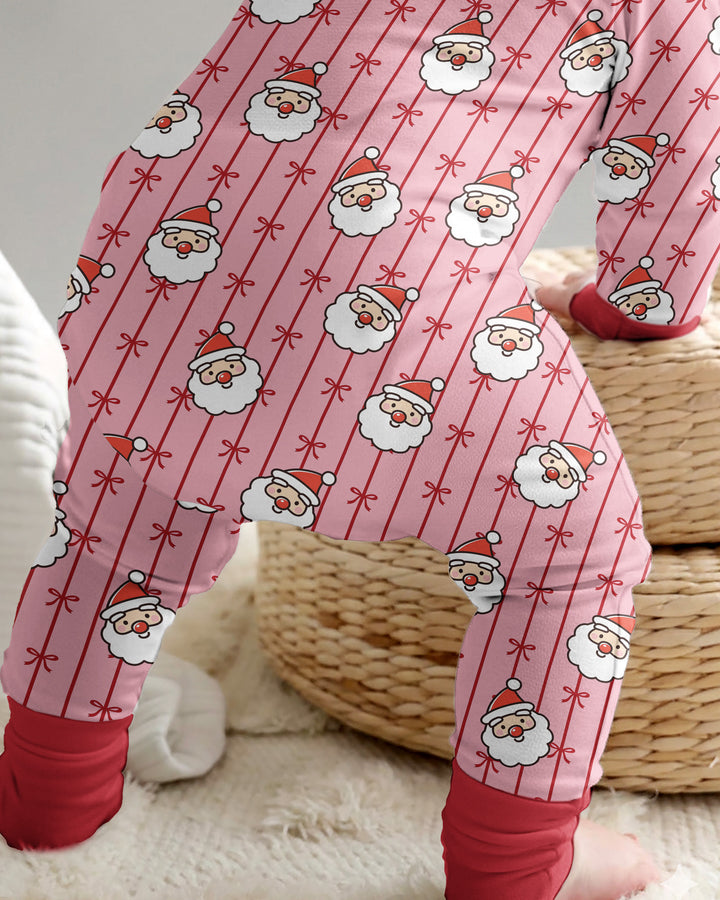 Pink Santa Bow Stripe Christmas Bamboo Convertible Zippy