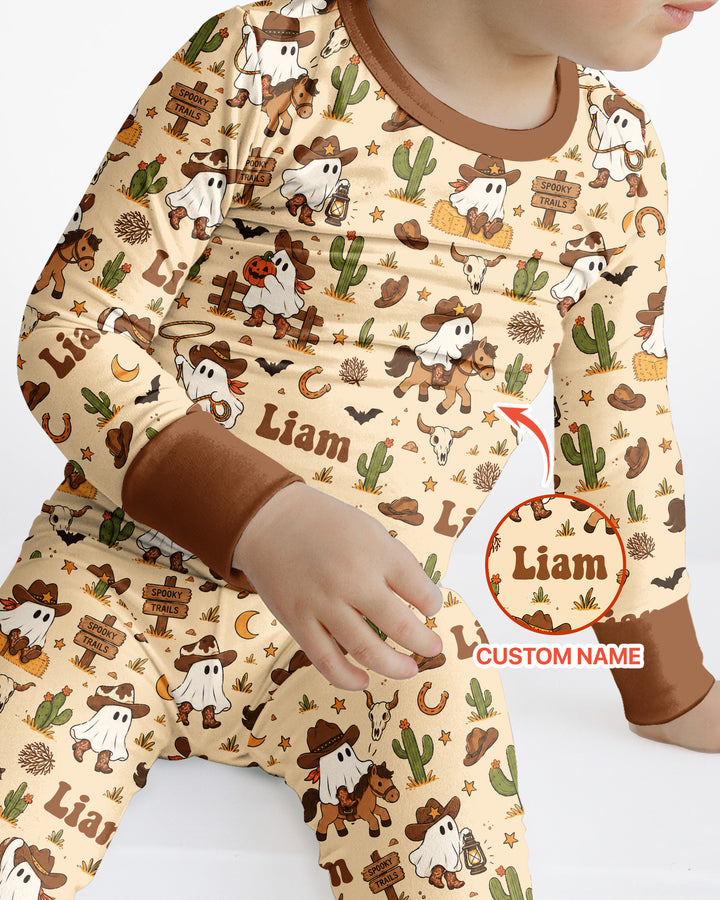 Cowboy Ghost Western Halloween Bamboo Two Piece Long Sleeve Pajama Set